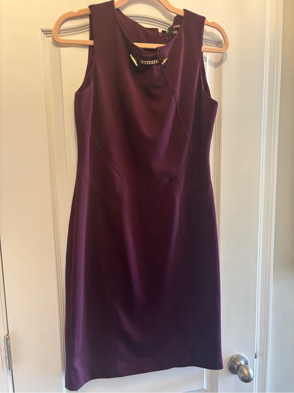 Ivanka Trump Plum Sheath Dress with Gold Accent